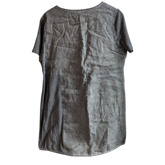 Blu No.9 💯 Linen Grey Short Sleeve Mini Shift Dress Tunic Size L - Picture 3 of 11